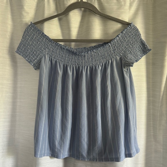 American Eagle Outfitters Tops - American Eagle Blue and White Stripped Off-The-Shoulder Top